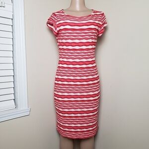 SHARAGANO Red and White Sheath Dress